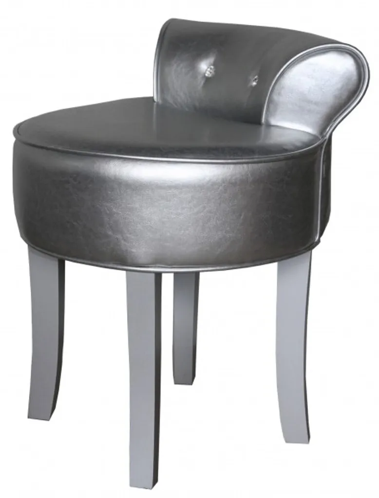 Tabouret baroque argenté Boston capitonné de pierres scintillantes