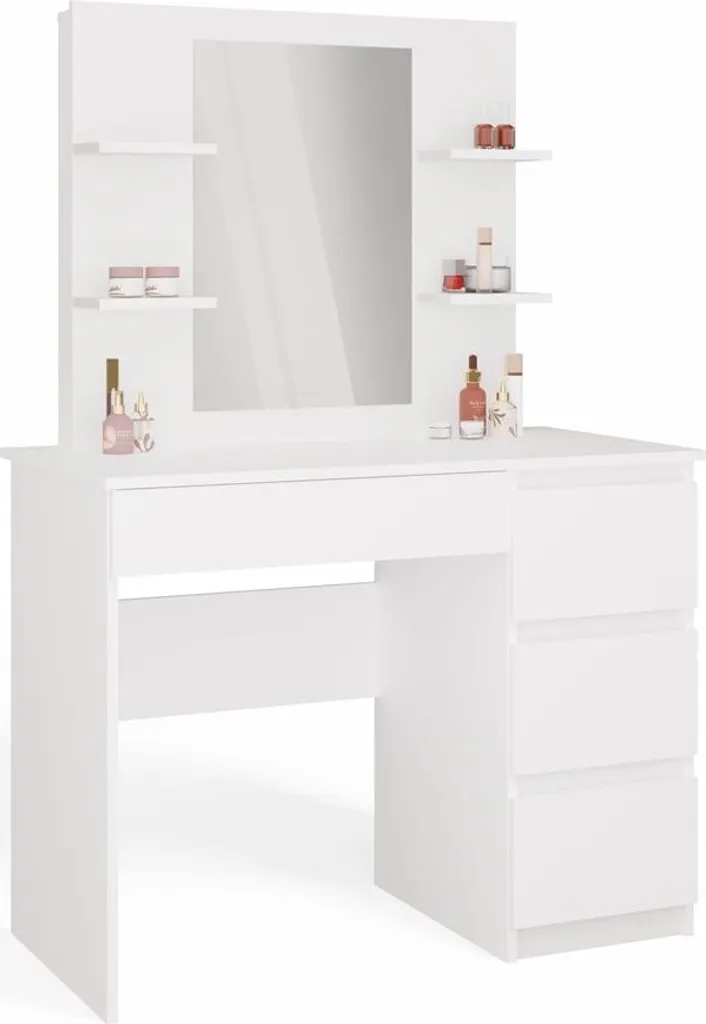 Coiffeuse miroir Marina pour coin beauté chambre à coucher blanche 4P