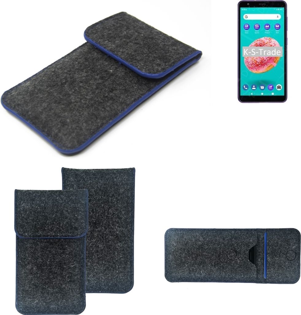 K-S-Trade Handy-Hülle Schutz-Hülle kompatibel mit ZTE Blade A3Y Filztasche Pouch Tasche Case Sleeve Filzhülle dunkelgrau, blauer Rand