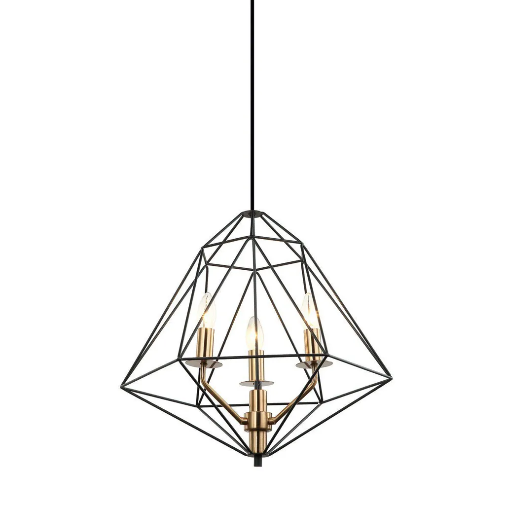 Lustre 3 bras articulés Maresmo noir mat et laiton pour ampoules Edison