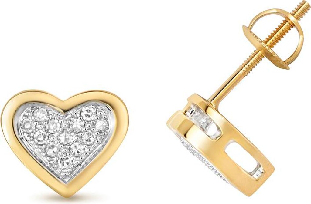 9 Karat (375) Gold Herz Damen - Diamant Paar Ohrstecker Brillant-Schliff 0.12 Karat GH - SI; TRS313829KY