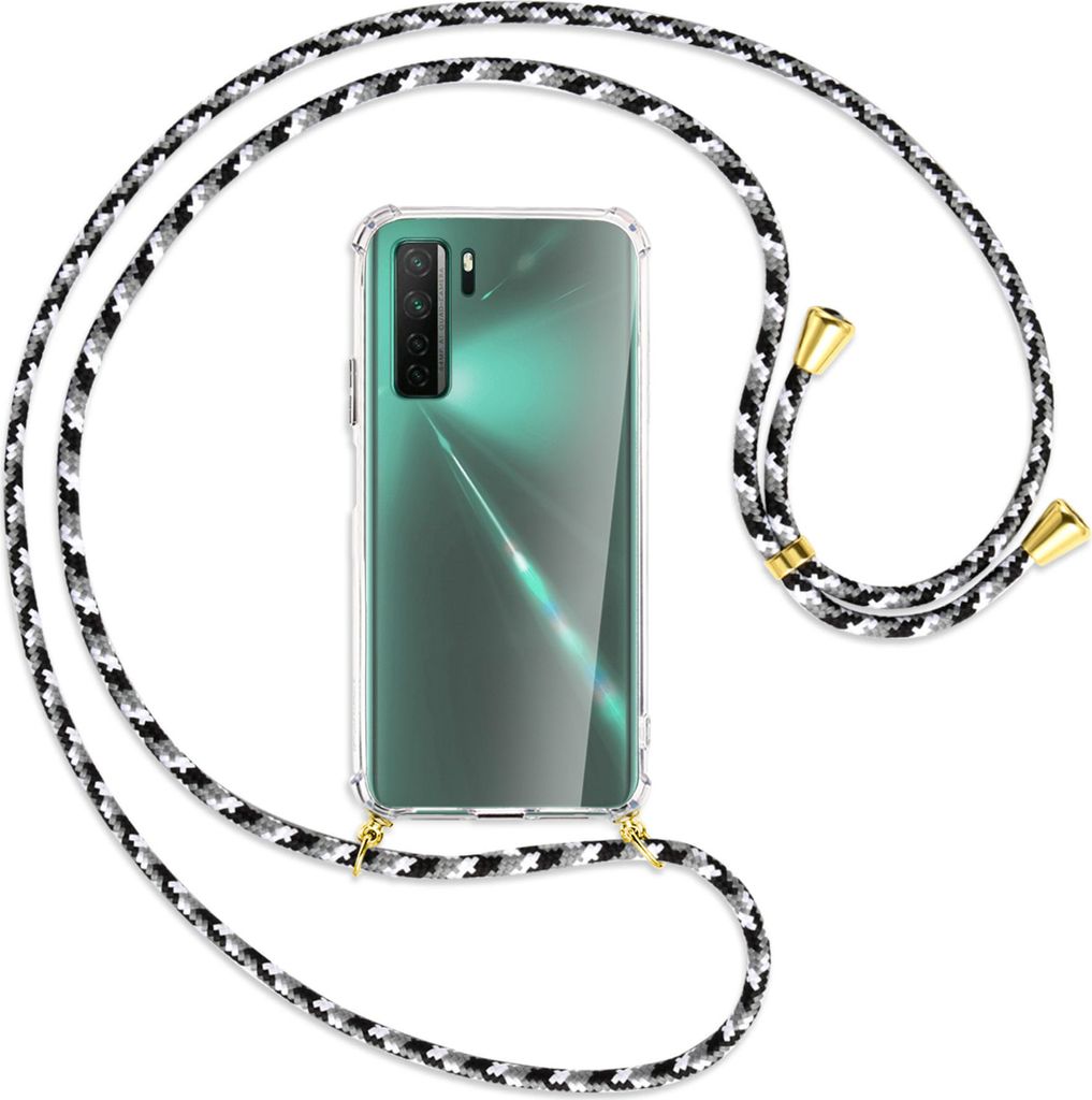 Handykette Backcover-Schutzhülle mit Band (Metall goldfarben) für Huawei P40 lite 5G - schwarz/grau/weiß