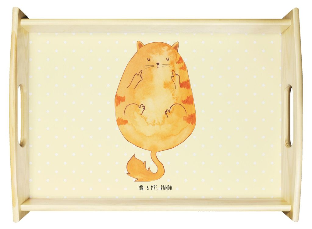 Mr. & Mrs. Panda Tablett Katze Mittelfinger - Gelb Pastell - Geschenk, Cat, Sofa, serviertablett aus holz, Tiger, Katzen, Deko, Genervt, Servier, Cats