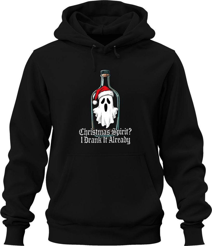 Christmas Spirit I Drank It Already Ghost Bottle Santa Hat Funny Uni Hoodie Kapuzenpullover, Schwarz, M