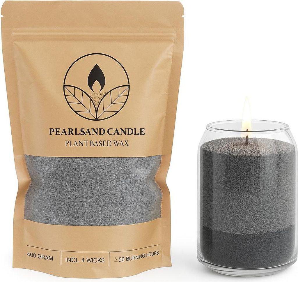 Kerzensand DIY Set 400g – Veganes Wachsgranulat in 7 Farben – Kerzen selber machen mit 4 Dochten, Farbe:Grau