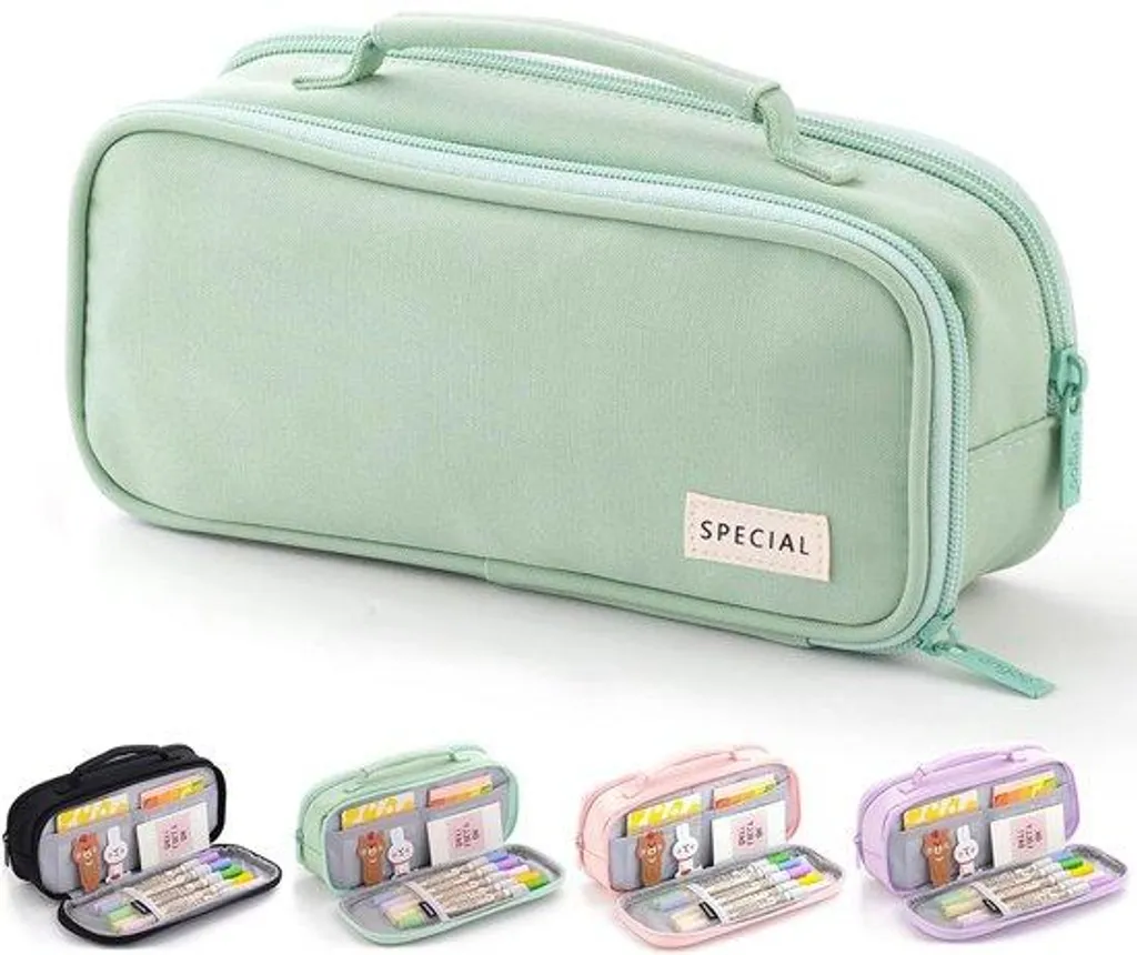 Trousse de rangement bureau et école verte 3 poches pour adultes et ados