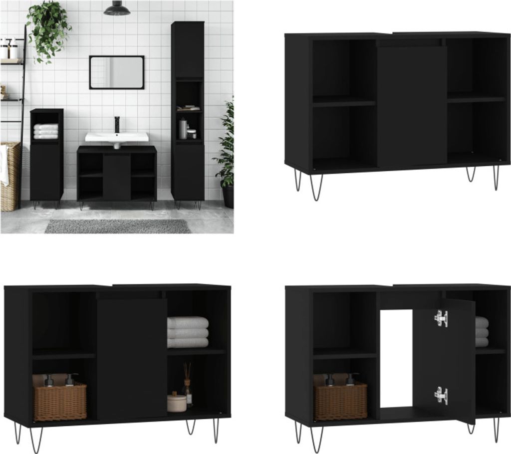 vidaXL Badschrank Schwarz 80x33x60 cm Holzwerkstoff - Badezimmerschrank - Badezimmerschränke - Schrank - Schrank Bad