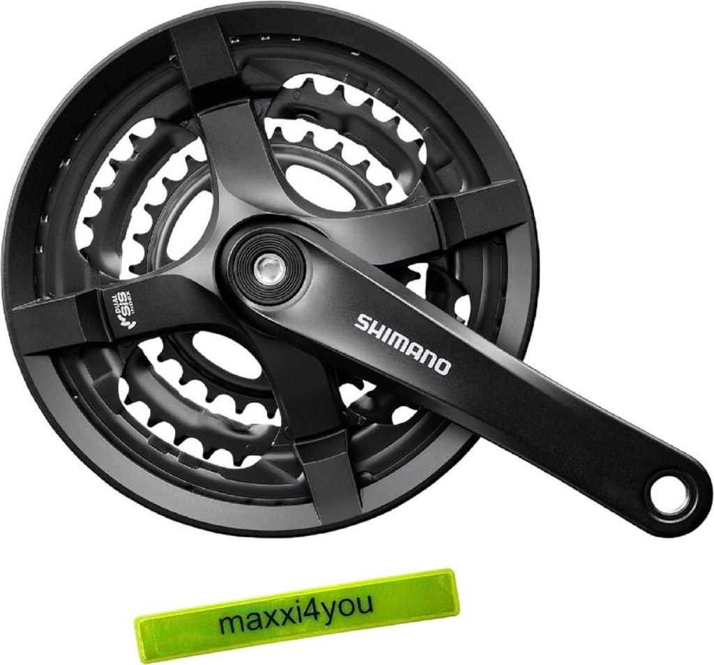 Shimano Kurbelgarnitur Kettenradgarnitur 170 mm schwarz 28/38/48 Zähne inkl. maxxi4you Reflexband