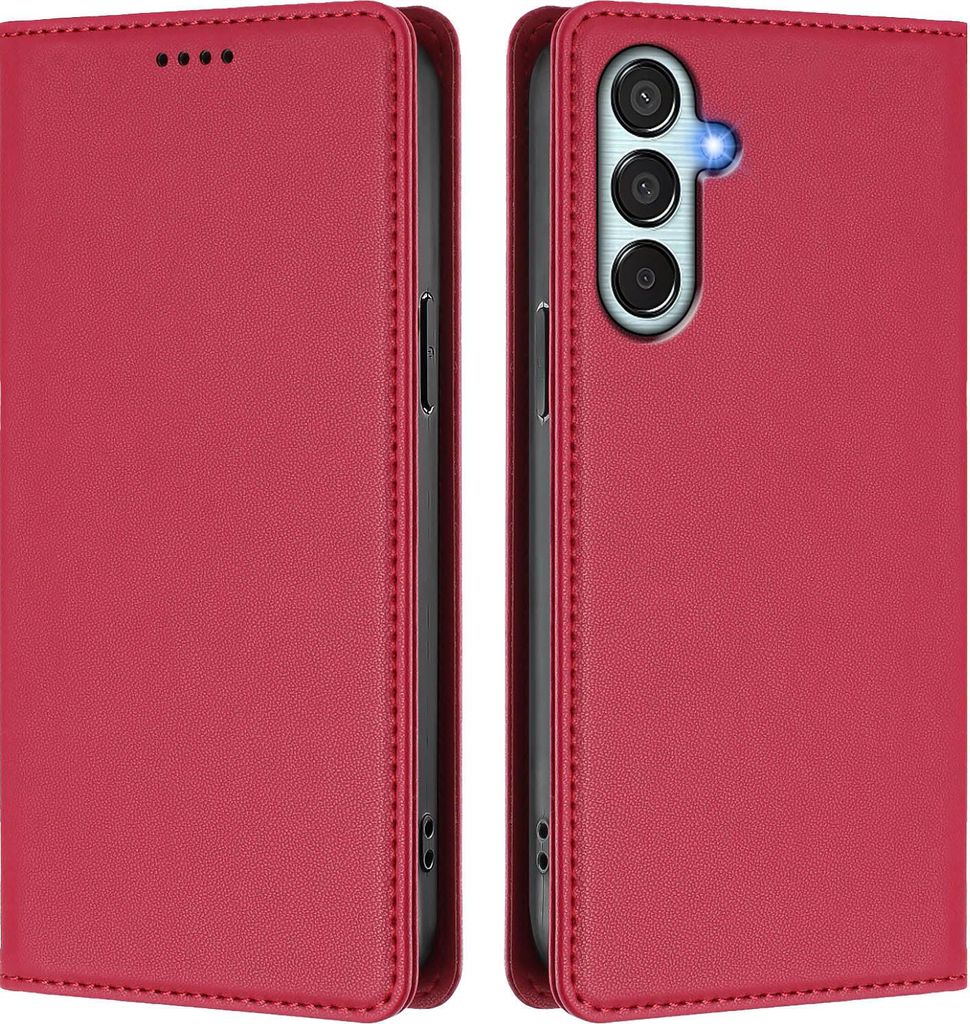 Handyhülle für Samsung Galaxy M35 5G, Kunstleder Klapphülle Stoßfeste Magnetische Hülle mit Ständer Rot