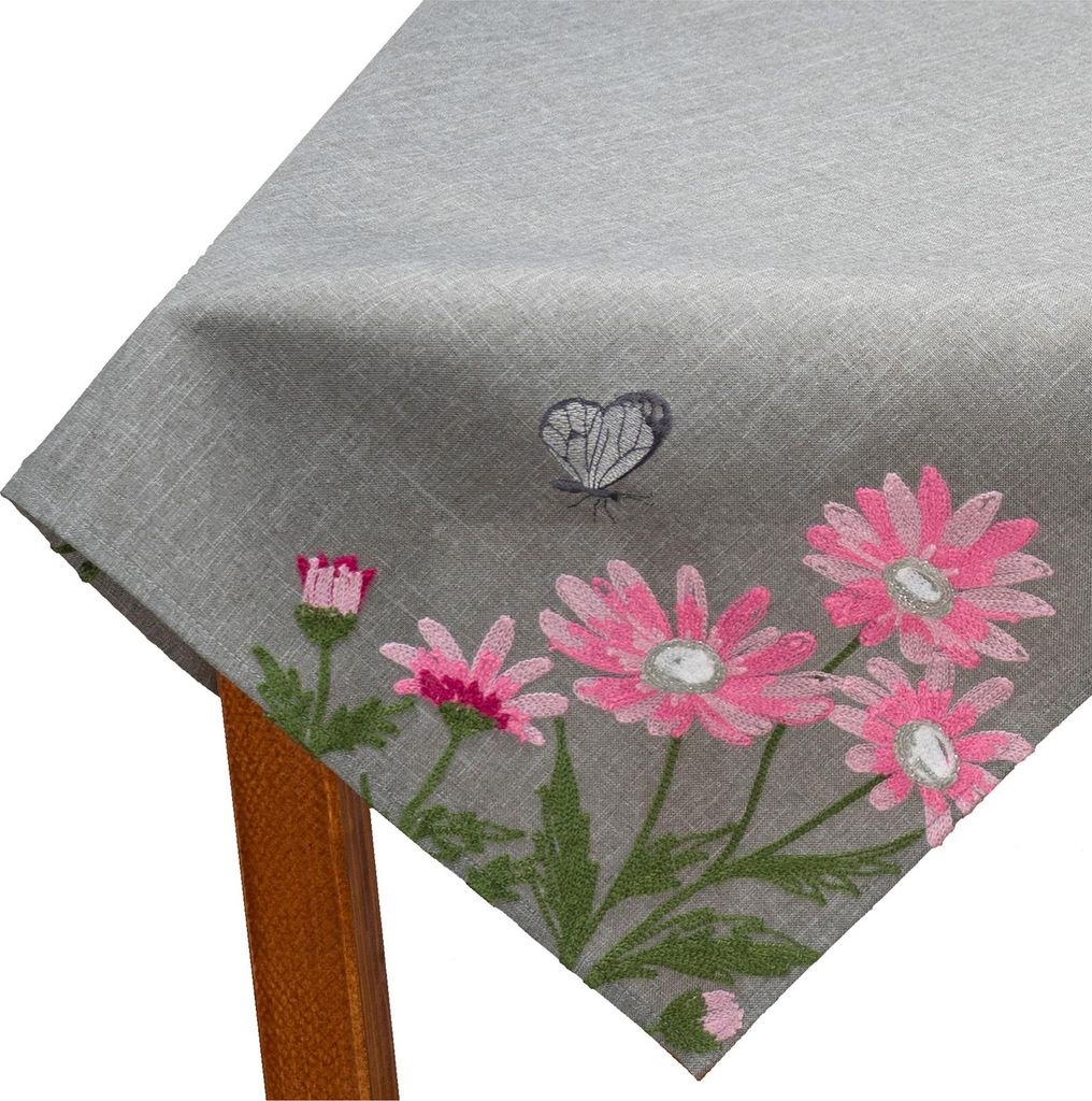 heimtexland ® Tischdecke Leinen-Optik bestickt Deko Produktbild 