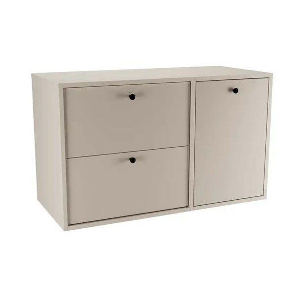 WENA Waschtischunterschrank 100 cm mit Wäschekorb gerade Fronten, Griffe aus Metall in der Farbe Schwarz Belino (Farbe: Kaschmir)