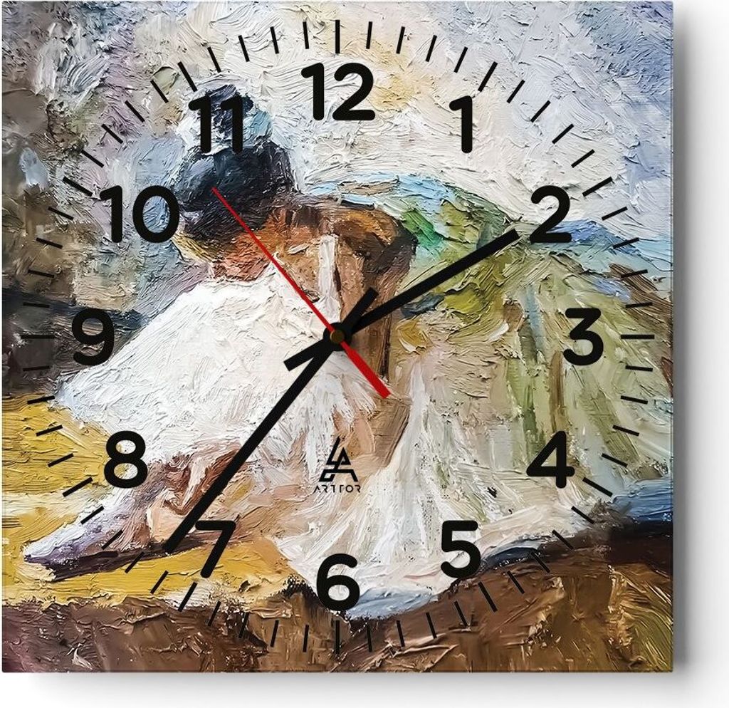 Wanduhr - Quadrat - Glasuhr - Ballerina Mädchen Öl - 40x40cm - Schleichendes Uhrwerk - Lautlos - zum Aufhängen bereit - Dekoration Modern - Wand...