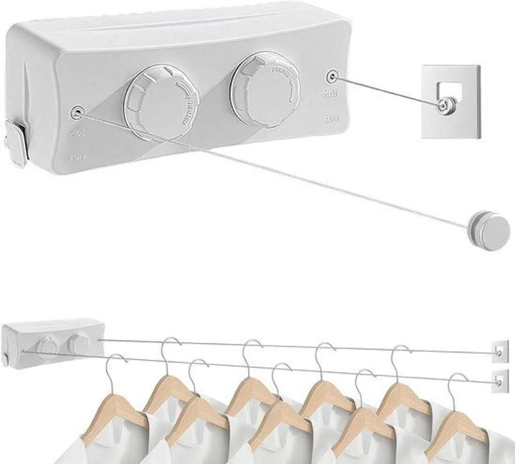 Fil à linge télescopique 51m en acier inoxydable robuste, haute capacité