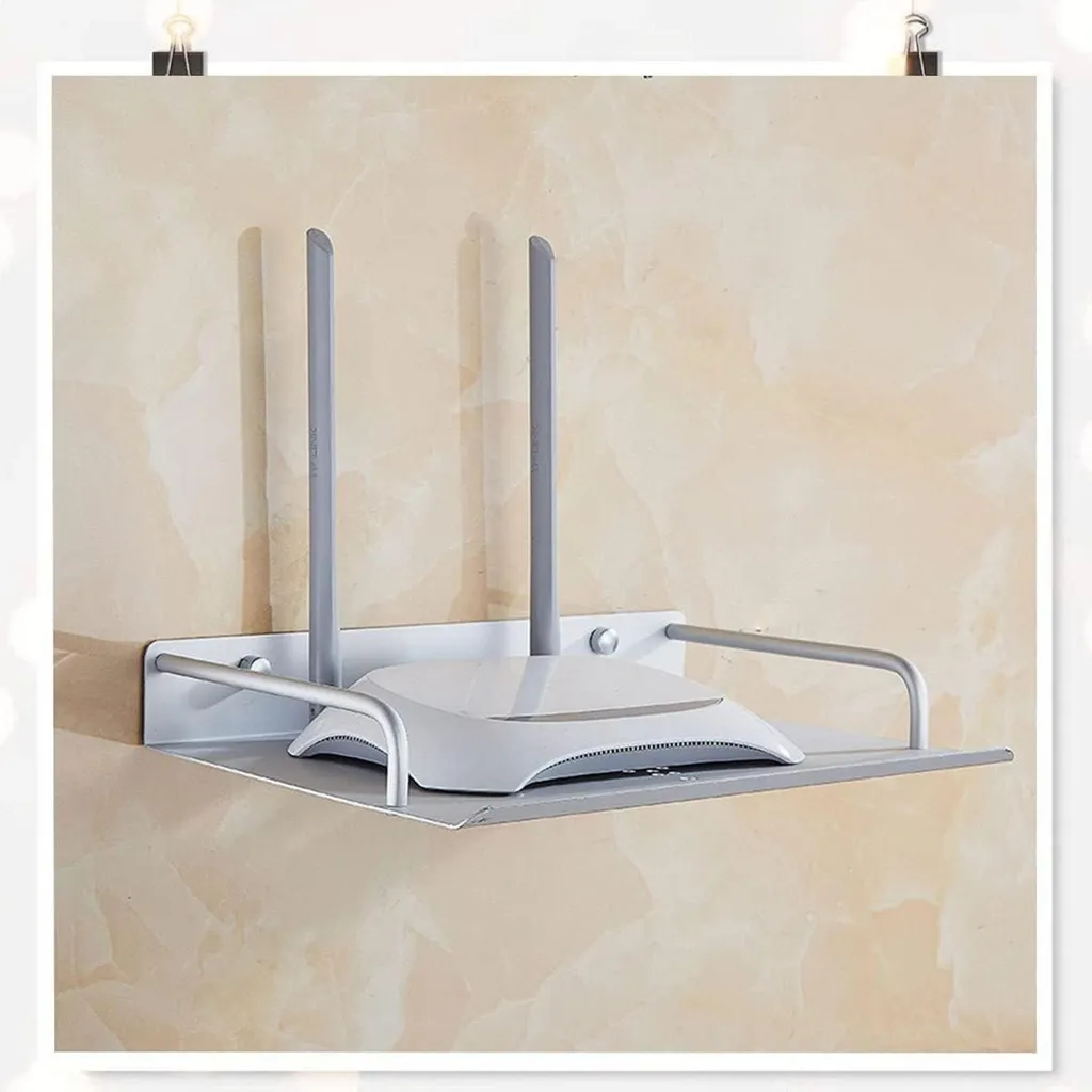 Support Mural pour Box Internet et Répéteur : Plateau Argent 23x16cm - 7