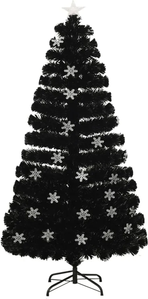 Sapin de Noël 120 cm pour Petit Salon Noir avec LED et Fibre Optique