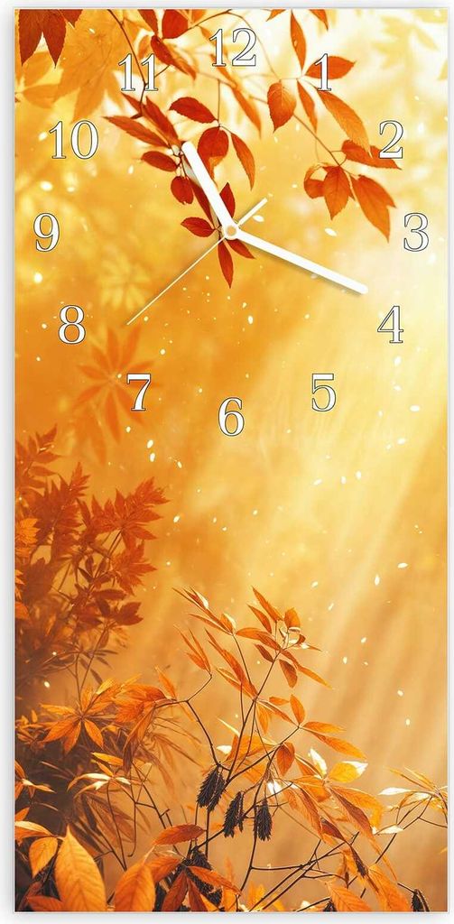 Wanduhr aus Glas mit Motiv Herbstlicher Wald- 30 x 60 cm - inkl. Aufhängesystem