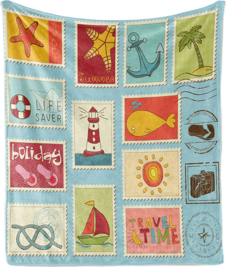 ABAKUHAUS Seestück Weich Flanell Fleece Decke, Seethema Anchor, Gemütlicher Plüsch für den Innen- und Außenbereich, 125 x 175 cm, Mehrfarbig