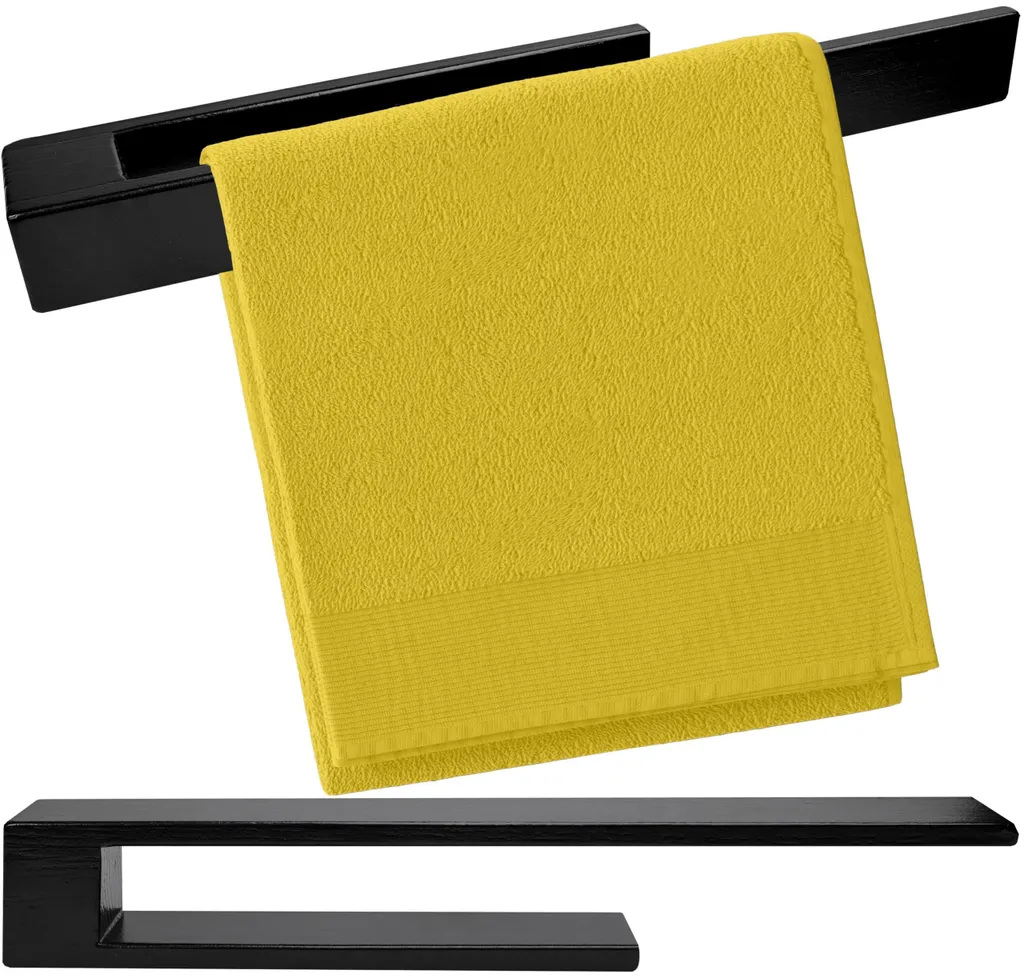 Porte-serviette mural en bois noir sans perçage pour cuisine et bain