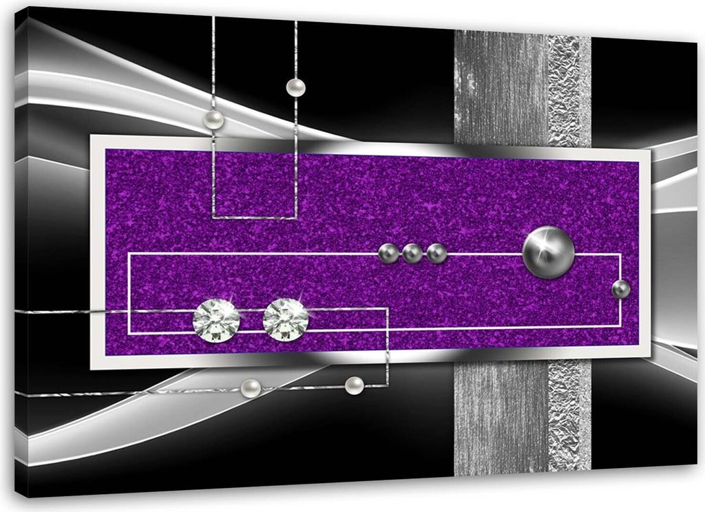Leinwandbild lila abstrakt mit diamant und perle 100x70 cm Feeby lila wandbild bereit zum aufhängen