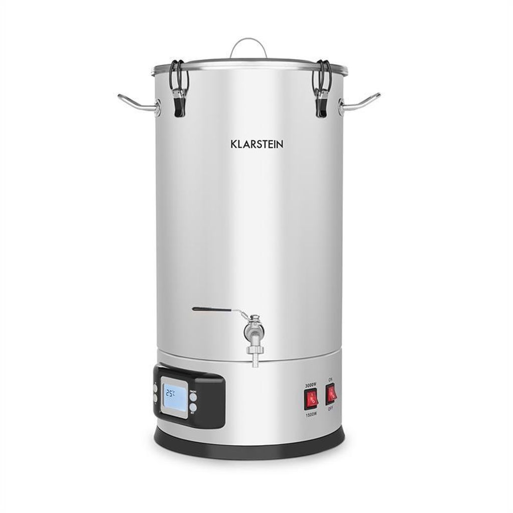 Klarstein Maischfest - Bierbrauset, Maischekessel, Bierbrauanlage mit 2 Stufen: 1500/3000 W, Bier Brauen 5-teiliges Set, Filtrier-Eimer, Kühlspira...