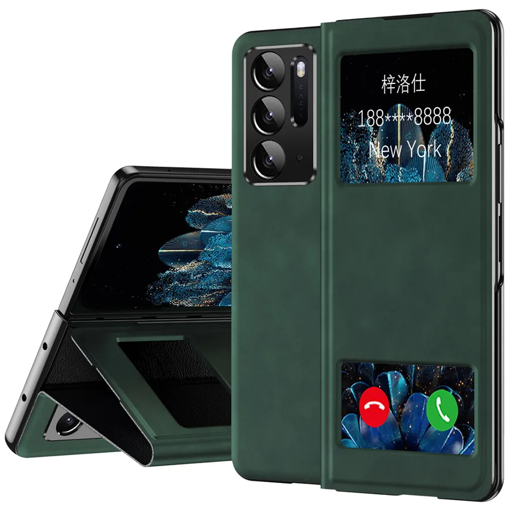 Custodia Pelle Flip Oppo Find N Verde Sottile con Finestra e Stand