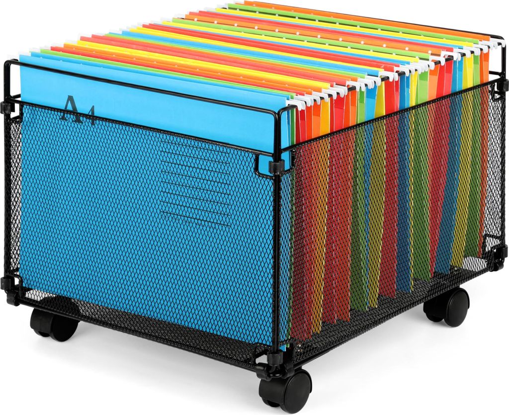 Belle Vous Schreibtisch-Dokumentenhalter - A4 Dokumenten-Organizer - Metallgitter mit Rollen - Für 80 Ordner - Hängeregister Box - Hängemappen -