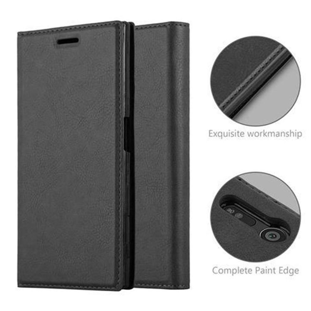 Handyhülle mit Magnetverschluss Cadorabo Hülle für Sony Xperia XZ Premium in Nacht SCHWARZ Standfunktion und Kartenfach Case Cover Schutzhülle Etui Tasche Book Klapp Style