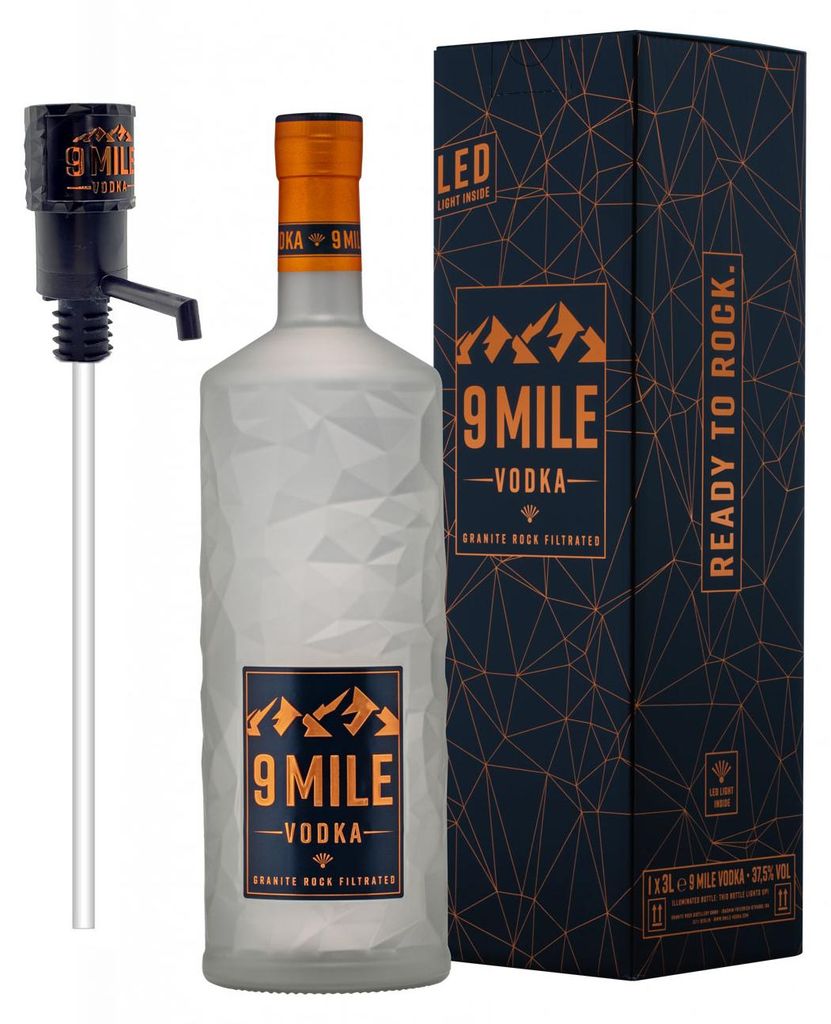 9 Mile Vodka Magnum Wodka 3l (37,5% Vol) mit Pumpe 3000ml Produktbild 