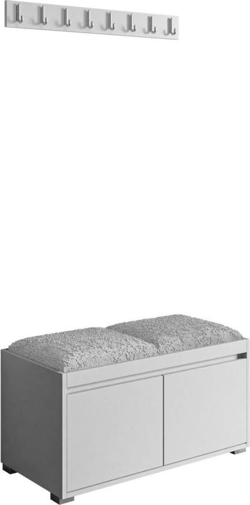 MIRJAN24 Garderoben-Set Grawis 80, Schuhschrank und Kleiderhakenbrett, 2 Stück gepolsterte Sitzpaneele 40x30 (Weiß + Abriamo 6)