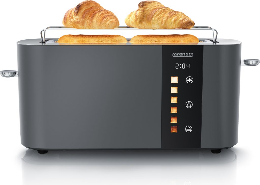 Arendo Toaster 2 Scheiben, Langschlitztoaster, Langschlitz, Edelstahl, 1000W, Display mit Restzeitanzeige, Brötchenaufsatz, Defrost Funktion, Wär...