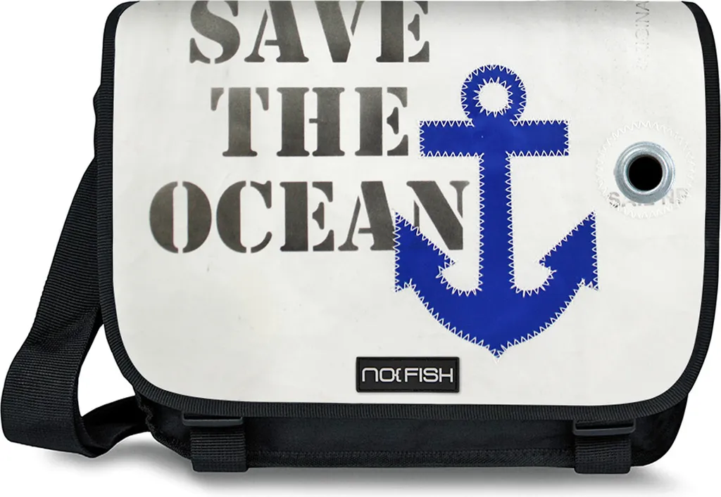 Sacoche ordinateur NO FISH Sail L en toile recyclée motif ancre bleue