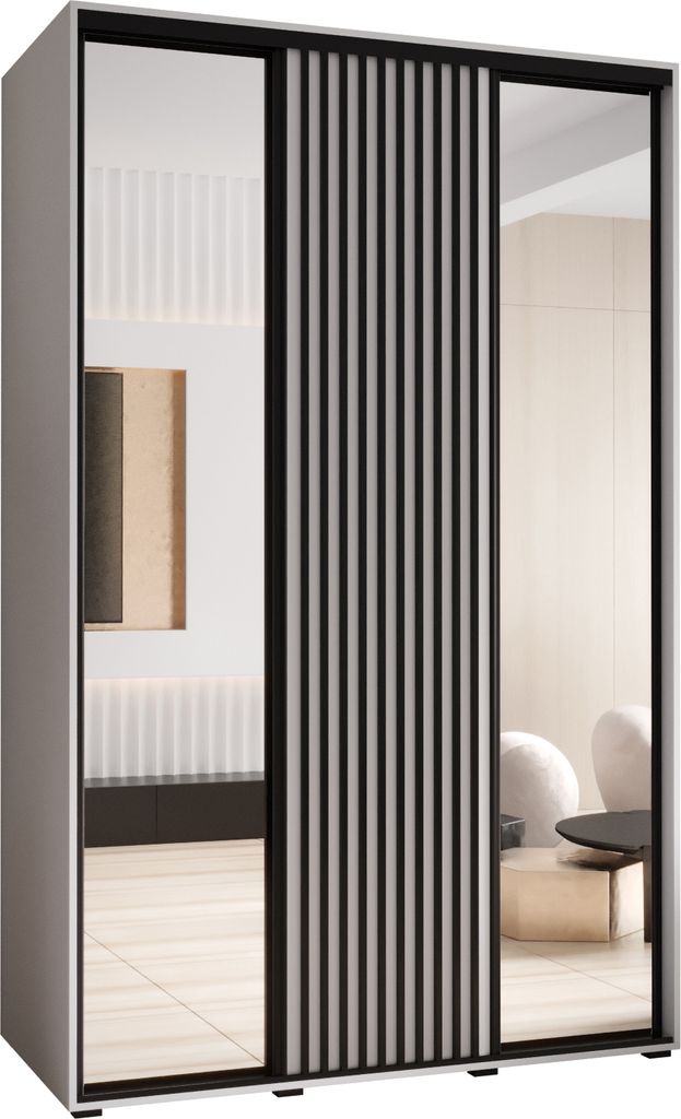 MEBLE KRYSPOL Lanko 2 Schrank mit 3 Schiebetüren - 235,2x160x60 cm - Weiß Weiß Schwarz
