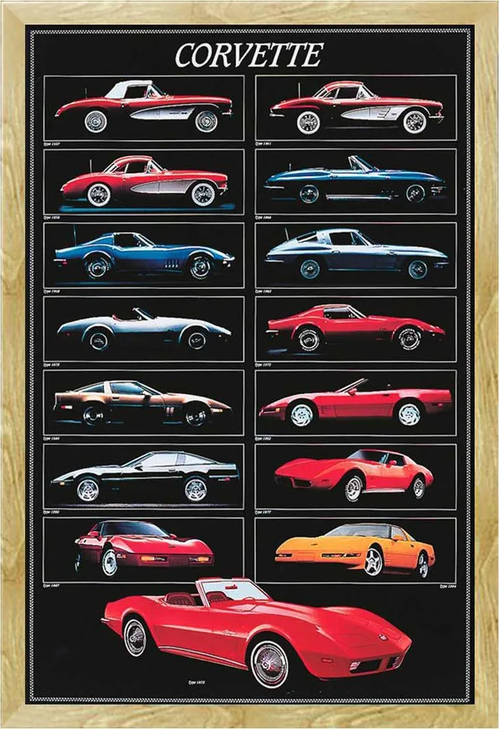 Décoration Murale Corvette Poster de Sport avec Cadre Bois pour Bureau