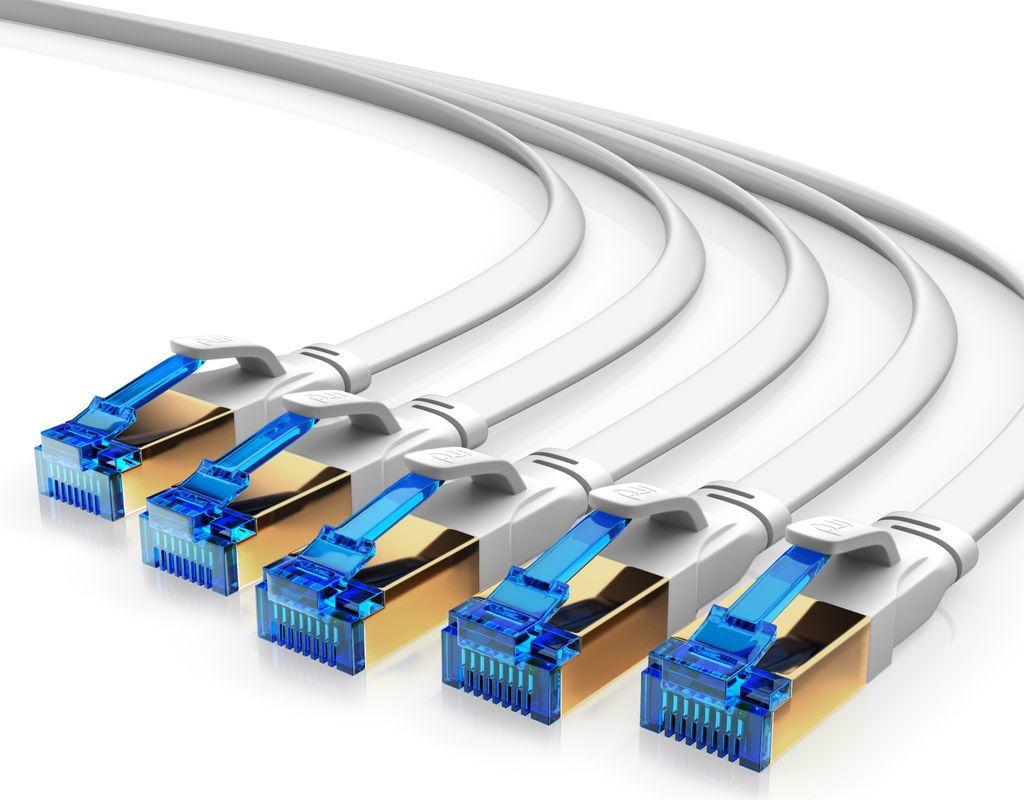 Primewire 5x LAN-Kabel, CAT.8, RJ-45 (Ethernet) (100 cm), Patchkabel flach CAT 8, Gigabit Flachband Netzwerkkabel 40 Gbit/s - 1m