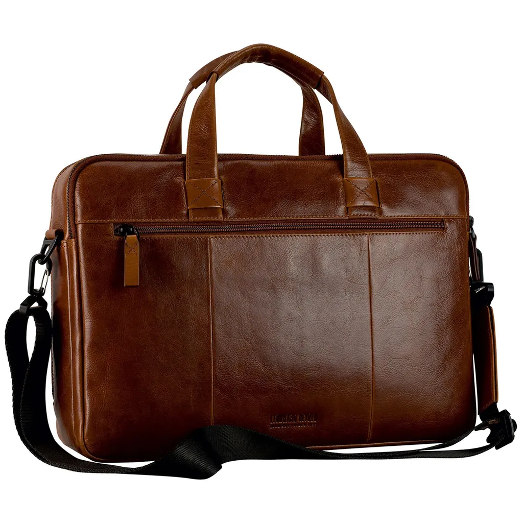 Serviette Cuir 2 Compartiments Porto Brun avec Fermeture Zip Robuste