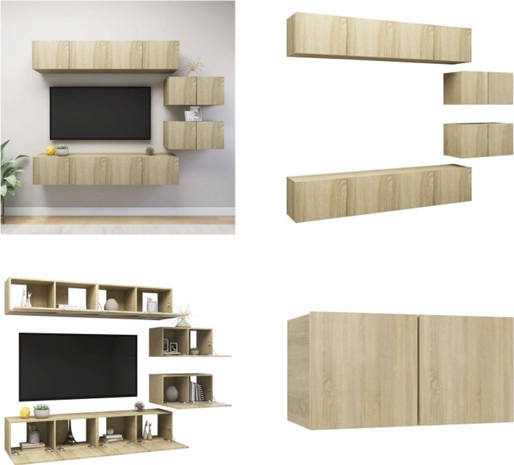 vidaXL 6 tlg. TV Schrank Set Sonoma Eiche Holzwerkstoff - TV-Schrank-Set - TV-Schrank-Sets - Hängendes TV-Schrank-Set - Hängende TV-Schrank-Sets