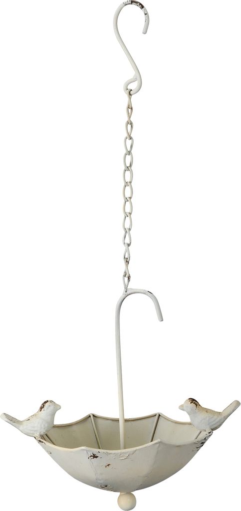 Hängendes Vogelbad aus Metall, Regenschirm-Design, Weiß, Ø 25 cm, H 30 cm