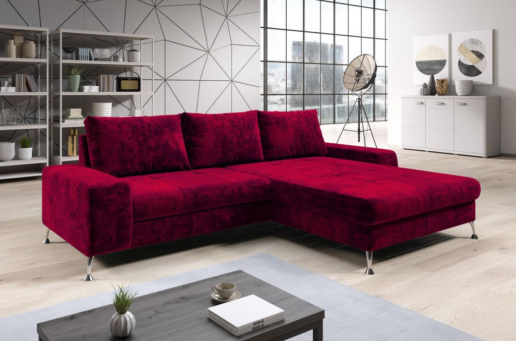 Stilvolles Schlafsofa CHRISTINE – rot, rechte Ecke