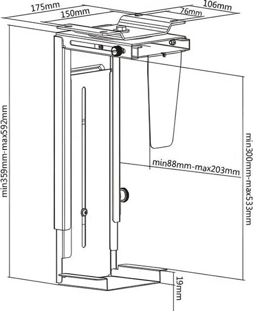 SolidHand-PC19 Support d'ordinateur sous table suspendu et réglable - 7