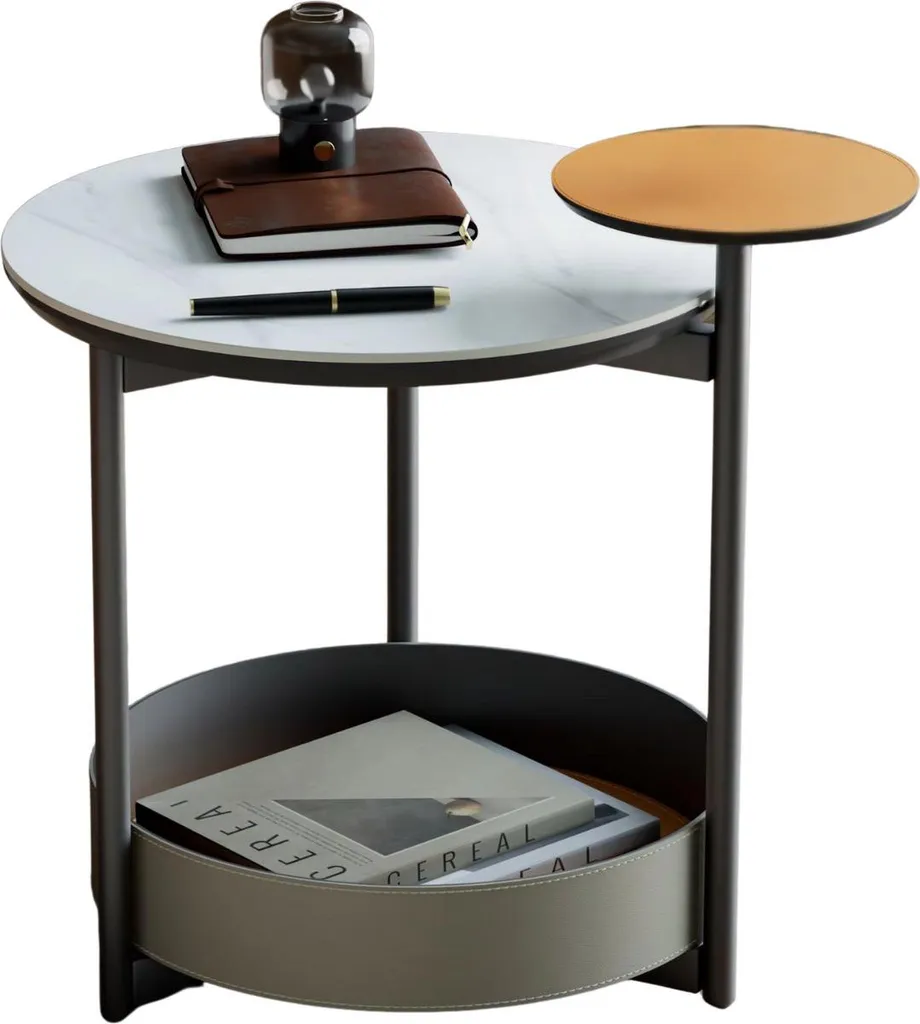 Table de chevet ronde Luxios rétro pour chambre ou salon plateau laqué