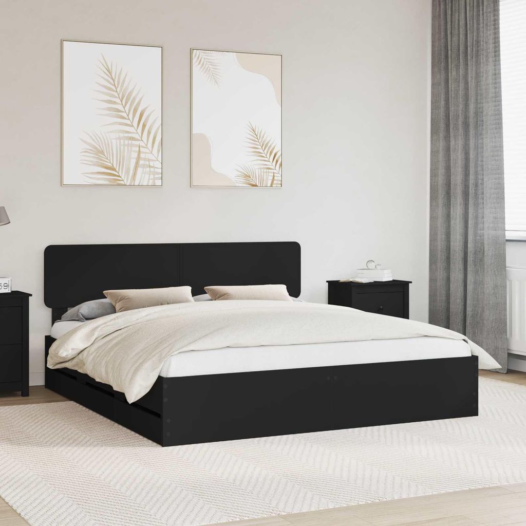 Maison Exclusive - Bettrahmen mit Schubladen Schwarz 200 x 200 cm Holzwerkstoff