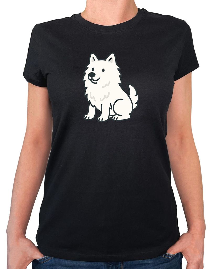 Huuraa Damen T-Shirt American Eskimo Dog Comic Eskie L Black Bio Baumwolle Fairtrade Damenshirt Geschenkidee