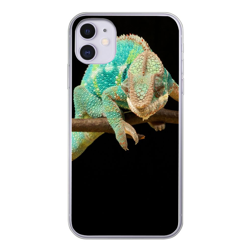 MuchoWow Handyhülle Schutzhülle Hülle für iPhone 11 Chamäleon - Zweig - Pastell Silikon Softcase Handy Hülle - Handytasche