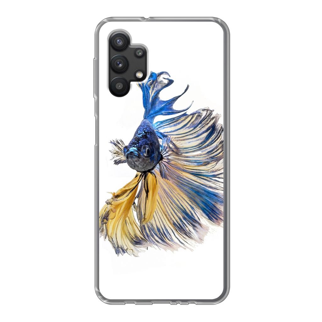 MuchoWow Handyhülle Schutzhülle Hülle für Samsung Galaxy A32 5G Fisch - Schwanz - Blau Silikon Softcase Handy Hülle - Softcase