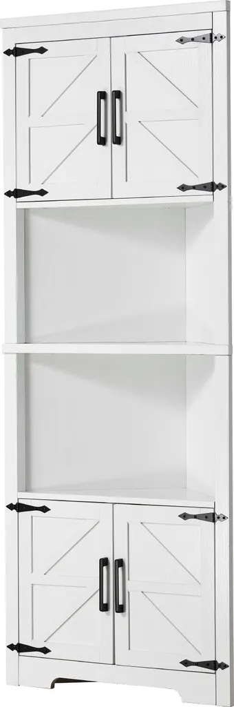 Armoire d'angle 4 portes bois blanc 171cm avec tablettes modulables - 10