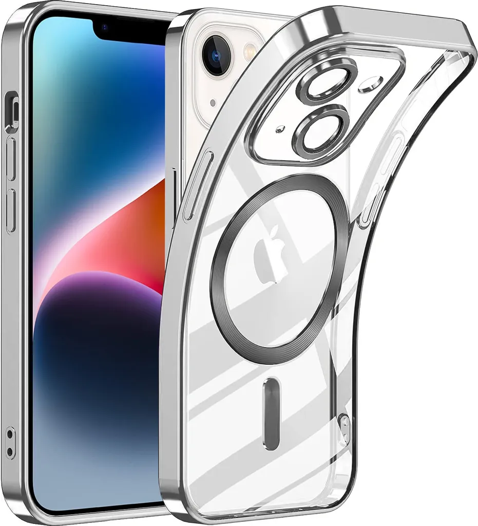 Custodia per iPhone 14 Plus con protezione Magsafe e fotocamera, custodia magnetica ultrasottile con copertura trasparente argento - 1