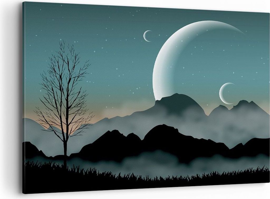 Bild auf Leinwand - Leinwandbild - Einteilig - Himmel Nacht Illustration - 100x70cm - Wand Bild - Wanddeko - Wandbilder - Leinwanddruck - Bilder - ...
