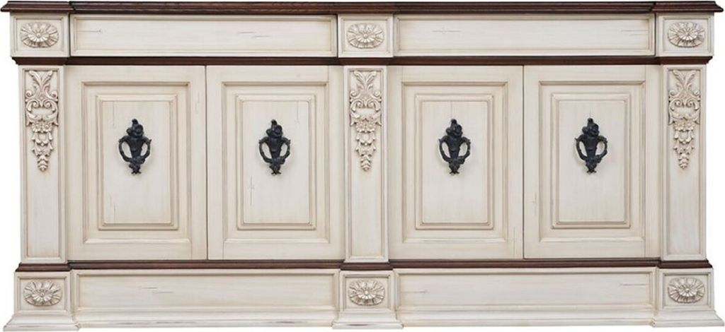Casa Padrino Luxus Vintage Stil Sideboard mit 4 Türen Antik Creme / Dunkelbraun / Schwarz 242,5 x 52 x H. 112 cm - Vintage Stil Schrank - Massivho...
