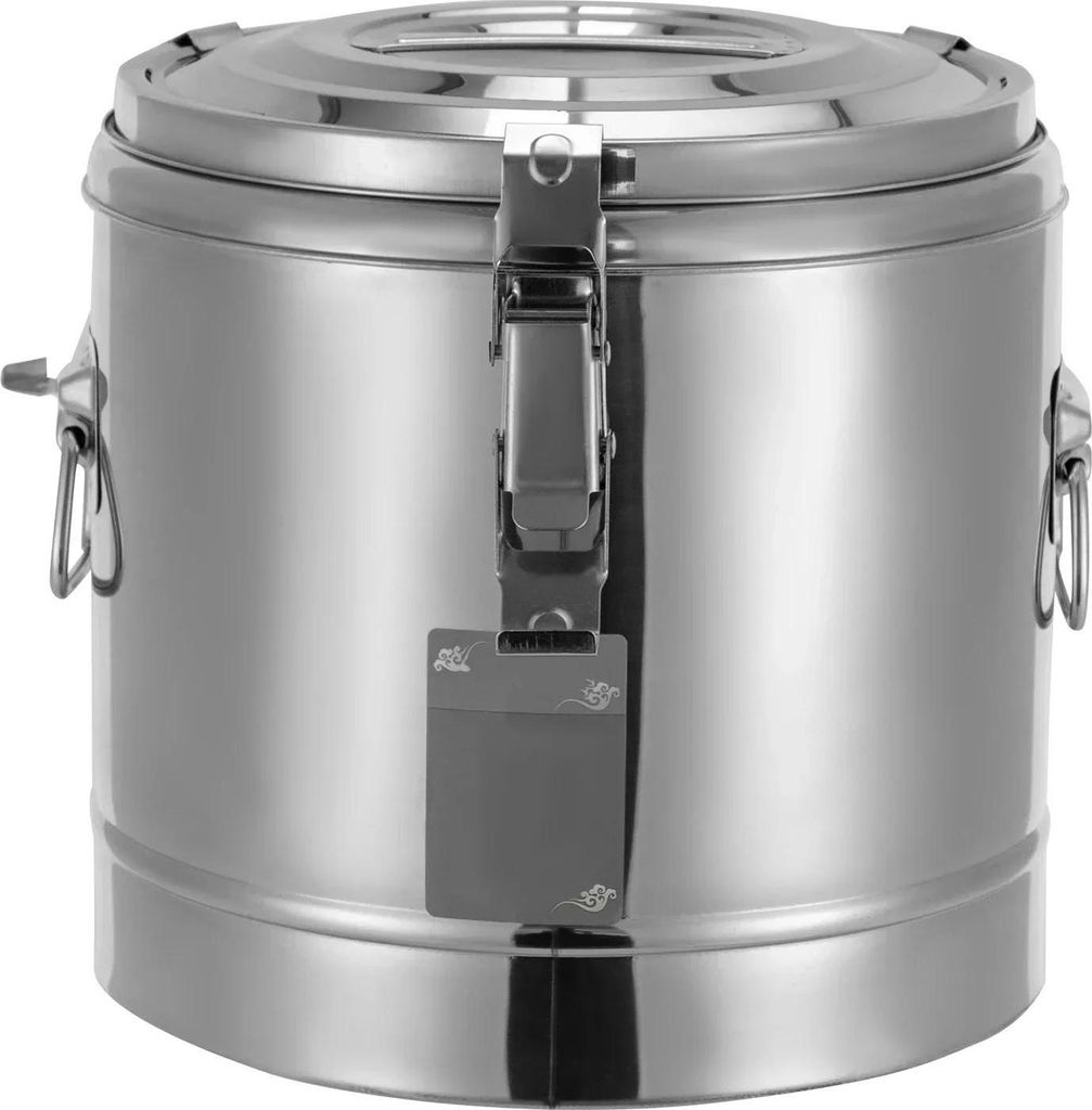 Thermo-Transportbehälter - 10 l isolierter Behälter - Metall - Tragegriffe - Deckel mit Gummiring - Weiß