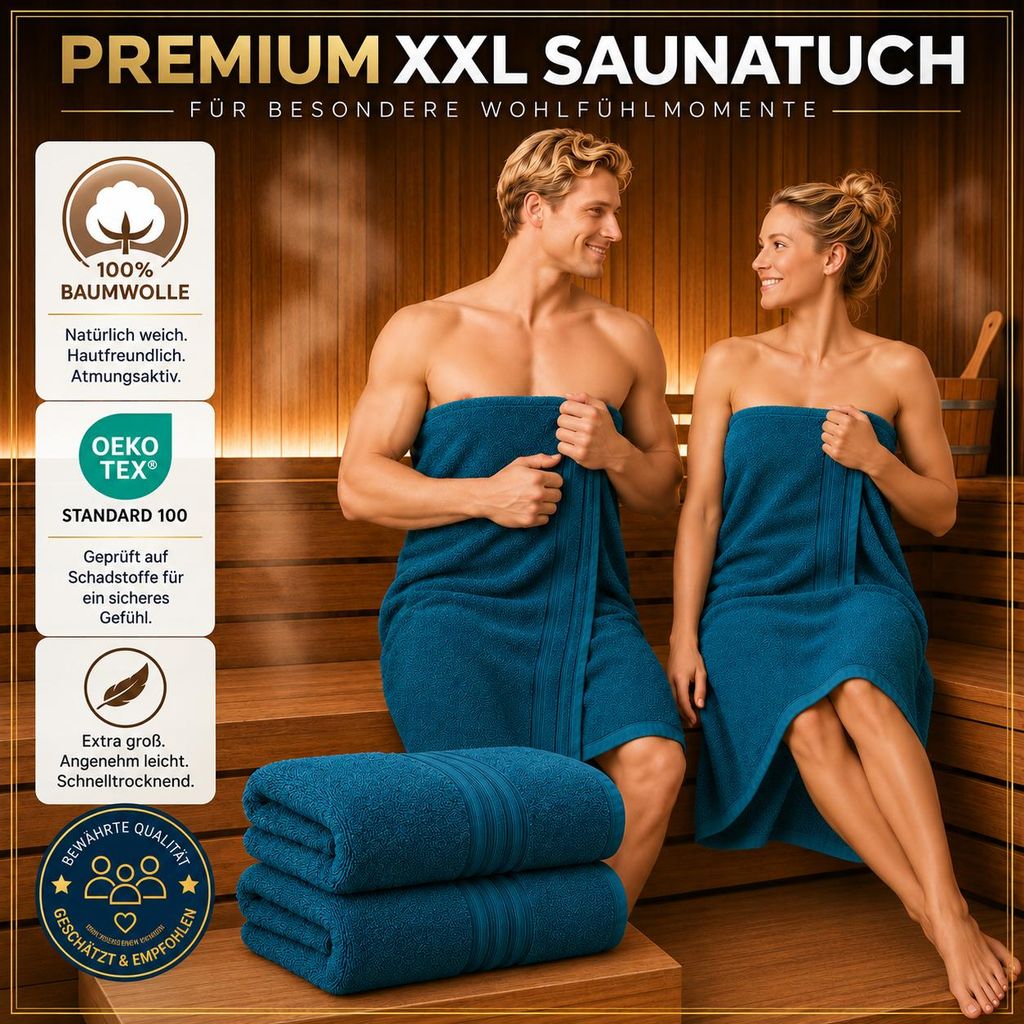 Komfortec Saunatuch 100x200 cm XXL, 100% Baumwolle, 500